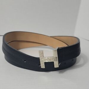 Tommy Hilfiger Black Belt with Silver H Buckle